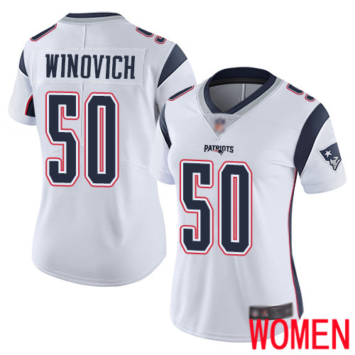 New England Patriots Football #50 Vapor Limited White Women Chase Winovich Road NFL Jersey
